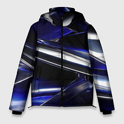Куртка зимняя мужская Синие и серебреные абстрактные полосы, цвет: 3D-светло-серый