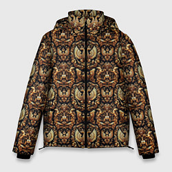 Куртка зимняя мужская Золотой объемный герб России паттерн, цвет: 3D-красный