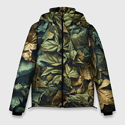 Куртка зимняя мужская Реалистичный камуфляж из листьев, цвет: 3D-черный