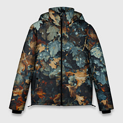Куртка зимняя мужская Реалистичный камуфляж из сухих листьев, цвет: 3D-черный