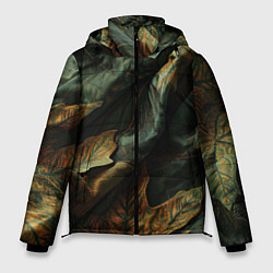 Куртка зимняя мужская Реалистичный охотничий камуфляж из ткани и листьев, цвет: 3D-черный