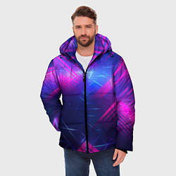 Куртка зимняя мужская Неоновые абстрактные треугольники, цвет: 3D-черный — фото 2