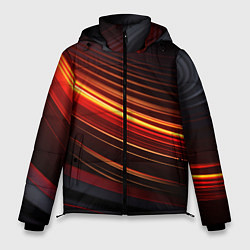 Куртка зимняя мужская Яркая оранжевая полосы на черной абстракции, цвет: 3D-красный