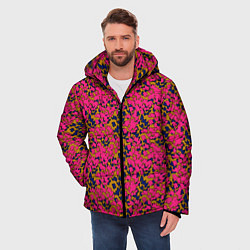 Куртка зимняя мужская Взаимосвязанные листочки, розового жёлтого и синег, цвет: 3D-черный — фото 2