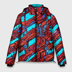 Куртка зимняя мужская Красные фрагменты на голубом фоне, цвет: 3D-светло-серый