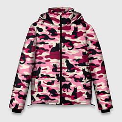 Куртка зимняя мужская Камуфляжные розовые котики, цвет: 3D-черный