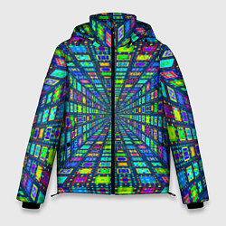 Куртка зимняя мужская Абстрактный узор коридор из разноцветных квадратов, цвет: 3D-светло-серый