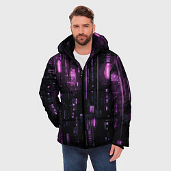 Куртка зимняя мужская Киберпанк светящиеся фиолетовые элементы, цвет: 3D-черный — фото 2