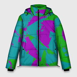 Куртка зимняя мужская Бирюзово-зелёная абстракция, цвет: 3D-красный
