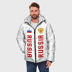 Куртка зимняя мужская Россия три полоски на белом фоне, цвет: 3D-красный — фото 2