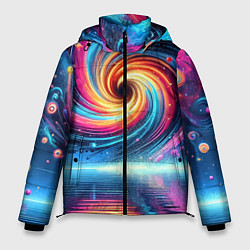 Куртка зимняя мужская Неоновая космическая абстракция - нейросеть, цвет: 3D-черный