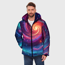 Куртка зимняя мужская Яркая неоновая галактика - нейросеть, цвет: 3D-черный — фото 2