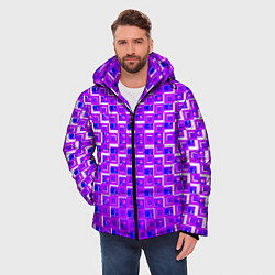 Куртка зимняя мужская Фиолетовые квадраты на белом фоне, цвет: 3D-черный — фото 2
