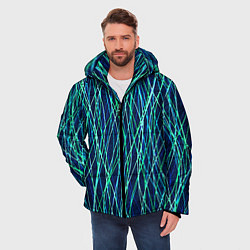 Куртка зимняя мужская Тёмно-синий абстрактный неоновые линии, цвет: 3D-черный — фото 2