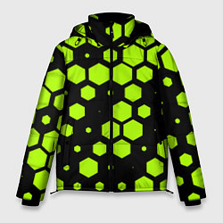 Куртка зимняя мужская Зеленые соты киберпанк, цвет: 3D-черный
