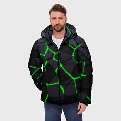 Куртка зимняя мужская Зеленые плиты киберпанк, цвет: 3D-красный — фото 2
