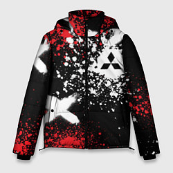 Куртка зимняя мужская Митсубиси на фоне граффити и брызг красок, цвет: 3D-черный
