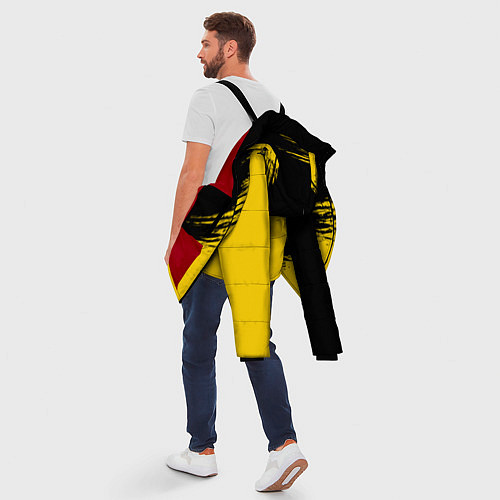 Мужская зимняя куртка Черные штрихи на желтом фоне / 3D-Красный – фото 5