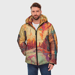 Куртка зимняя мужская Абстрактный город растворяющийся в красках, цвет: 3D-черный — фото 2
