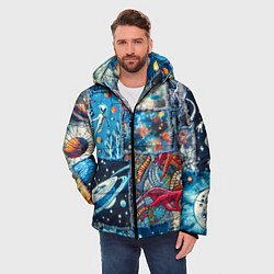 Куртка зимняя мужская Космические обитатели на дениме, цвет: 3D-светло-серый — фото 2
