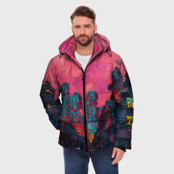 Куртка зимняя мужская Абстрактный город в неоновых цветах, цвет: 3D-светло-серый — фото 2