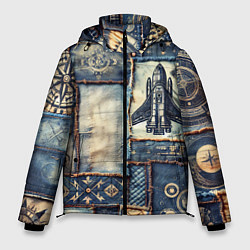 Куртка зимняя мужская Космический корабль - пэчворк, цвет: 3D-красный