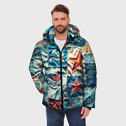 Куртка зимняя мужская Пэчворк джинсы из СССР, цвет: 3D-красный — фото 2