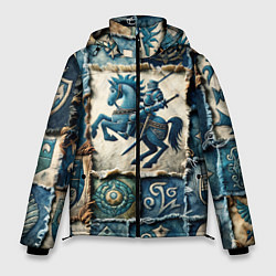 Куртка зимняя мужская Рыцарь на пэчворк дениме, цвет: 3D-светло-серый