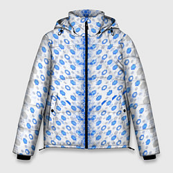 Куртка зимняя мужская Синие киберпанк ячейки на белом фоне, цвет: 3D-черный