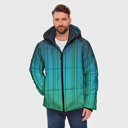 Куртка зимняя мужская Хаотичные зеленые линии, цвет: 3D-черный — фото 2