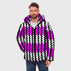 Куртка зимняя мужская Вертикальные бело-розовые полосы, цвет: 3D-черный — фото 2