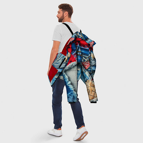 Мужская зимняя куртка Авангардный джинсовый пэчворк - нейросеть / 3D-Красный – фото 5