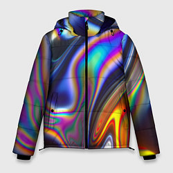 Куртка зимняя мужская Абстрактный разноцветный жидкий металл, цвет: 3D-черный