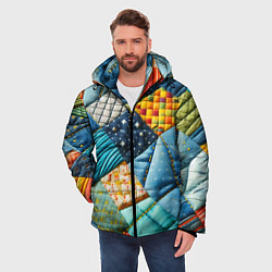 Куртка зимняя мужская Лоскутное одеяло - пэчворк, цвет: 3D-красный — фото 2