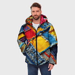 Куртка зимняя мужская Colorful denim patchwork - ai art, цвет: 3D-черный — фото 2