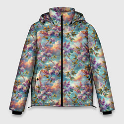 Куртка зимняя мужская Объемная сирень паттерн, цвет: 3D-светло-серый