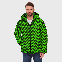 Куртка зимняя мужская Искажённые полосы кислотный зелёный, цвет: 3D-черный — фото 2