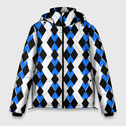 Куртка зимняя мужская Чёрные и синие ромбы на белом фоне, цвет: 3D-черный