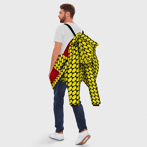 Мужская зимняя куртка Жёлтые лепестки шестиугольники / 3D-Красный – фото 5