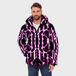 Куртка зимняя мужская Техно белые линии с розовой обводкой на чёрном фон, цвет: 3D-черный — фото 2