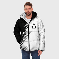 Куртка зимняя мужская Ассасинс Крид - белый и черный цвет, цвет: 3D-черный — фото 2