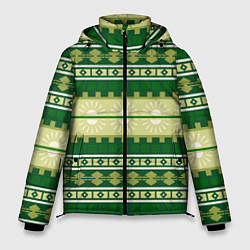 Куртка зимняя мужская Зеленый этнический паттерн, цвет: 3D-светло-серый