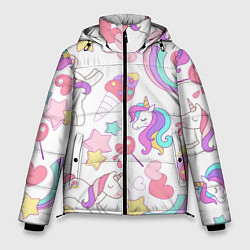 Куртка зимняя мужская Единорог мороженое радуга и звездочки, цвет: 3D-светло-серый