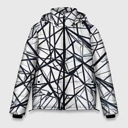 Куртка зимняя мужская Чёрные хаотичные линии на белом фоне, цвет: 3D-черный