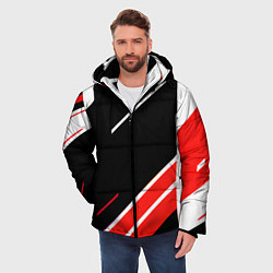 Куртка зимняя мужская Бело-красные полосы на чёрном фоне, цвет: 3D-красный — фото 2