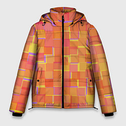 Куртка зимняя мужская Россыпь оранжевых квадратов, цвет: 3D-черный