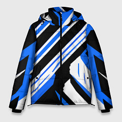Куртка зимняя мужская Чёрно-синие полосы на белом фоне, цвет: 3D-светло-серый