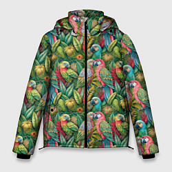 Куртка зимняя мужская Влюбленные попугаи в листьях, цвет: 3D-светло-серый