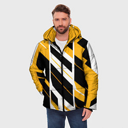 Куртка зимняя мужская Black and yellow stripes on a white background, цвет: 3D-черный — фото 2