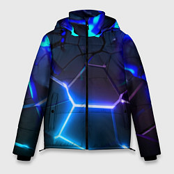 Куртка зимняя мужская Микс из разломленных плит и неоновое свечения, цвет: 3D-черный